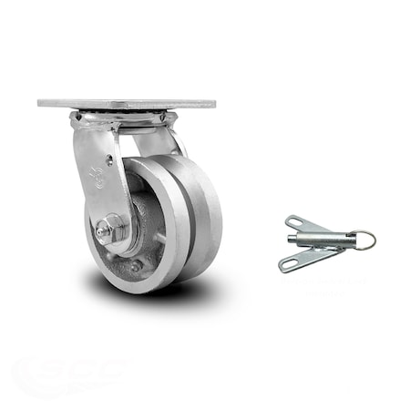 Service Caster 4 Inch V Groove Semi Steel Swivel Caster with Ball Bearing and Swivel Lock SCC SCC-30CS420-VGB-BSL